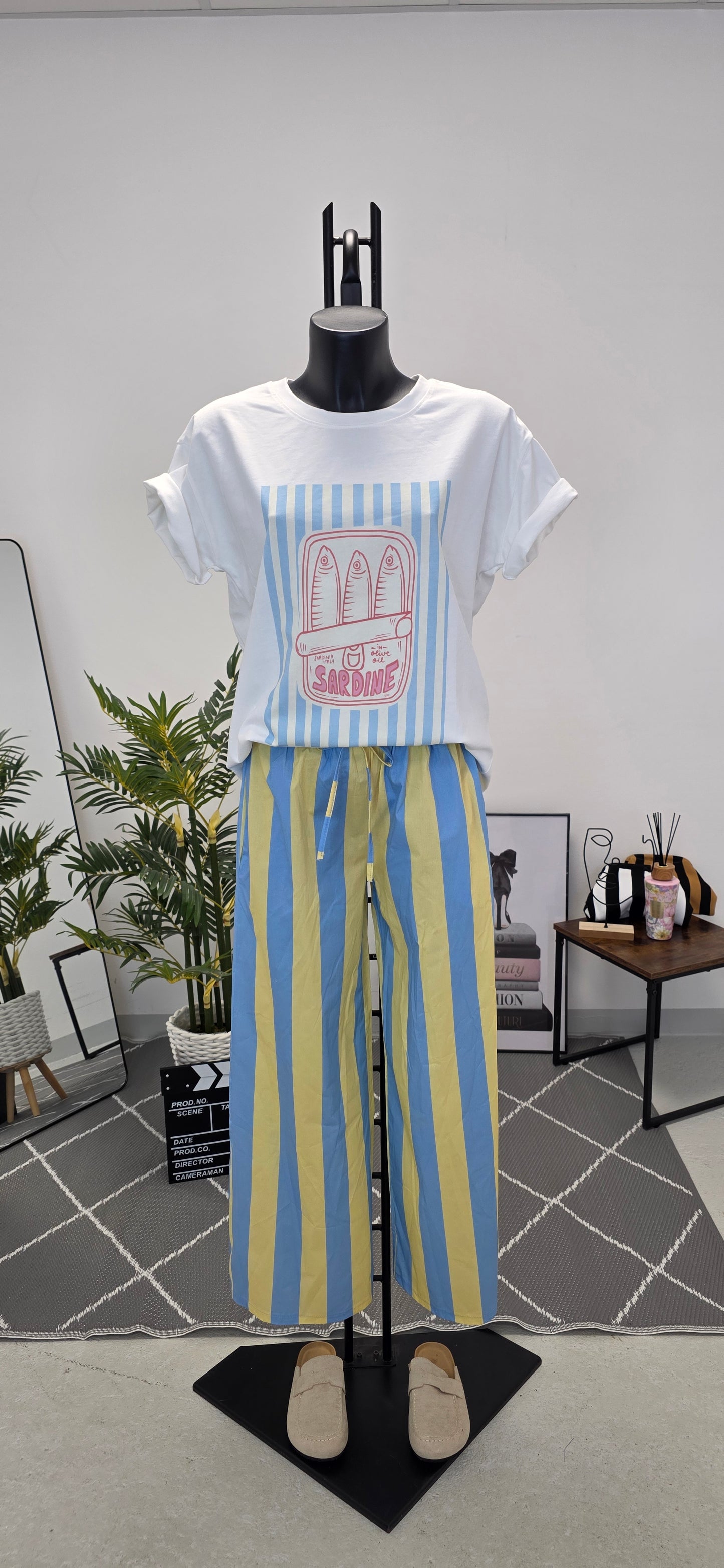 "Lemon & Blue Sorbet" Flowy Trousers