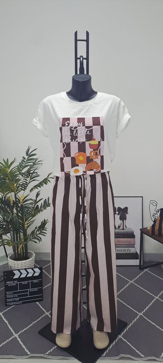 PANTALONI ÎN DUNGĂ LARGĂ, BICOLORI