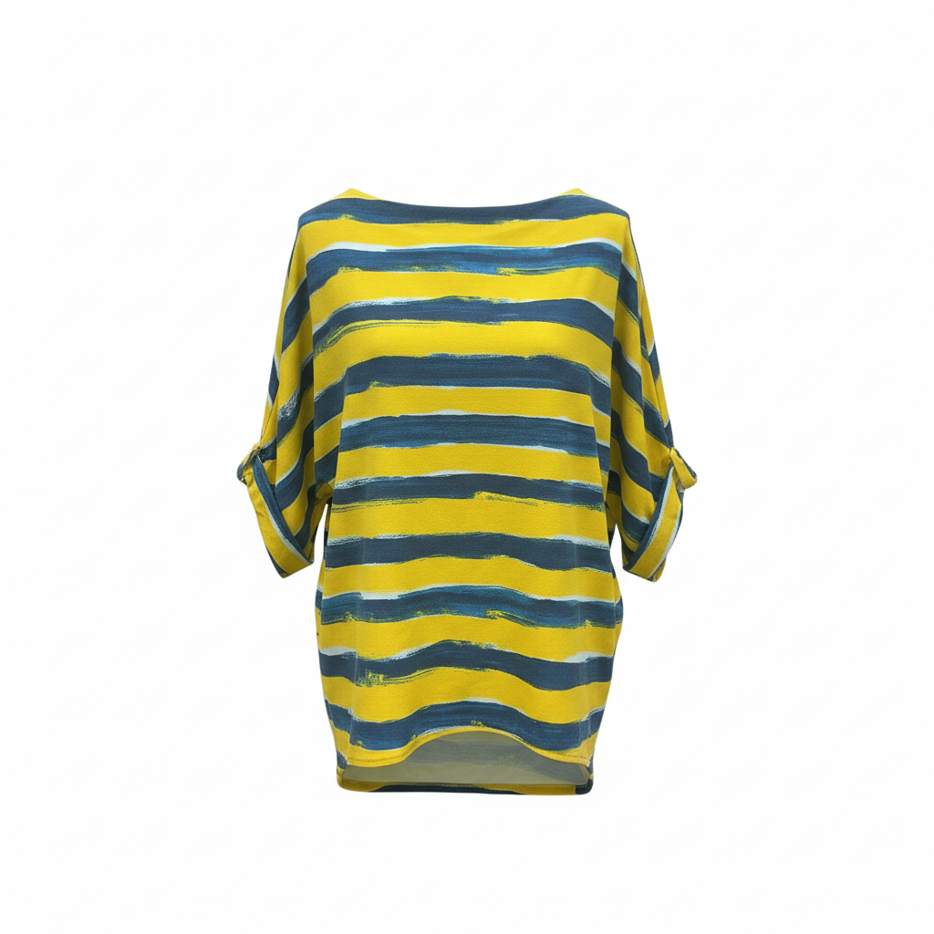 Camicetta oversize con righe artistiche – Giallo e blu