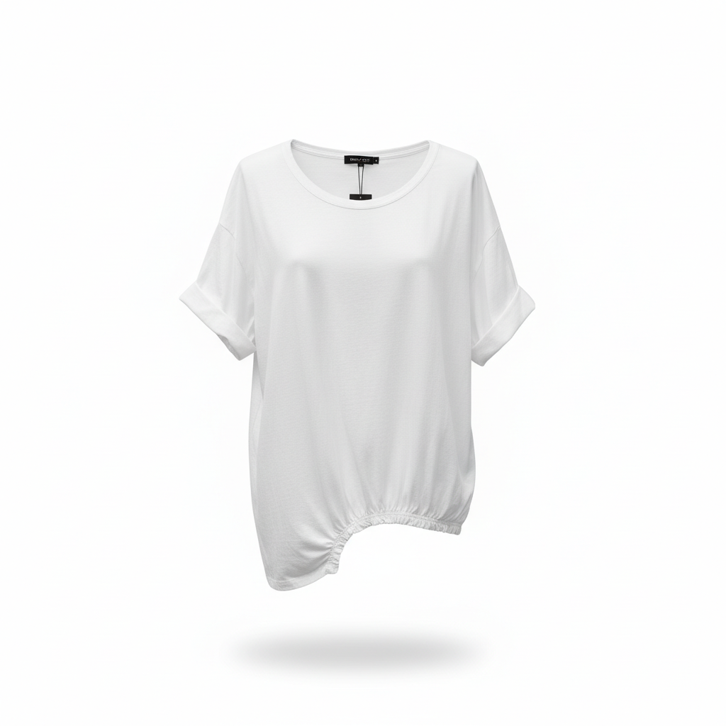 Tricou supradimensionat cu design asimetric și detalii elastice 