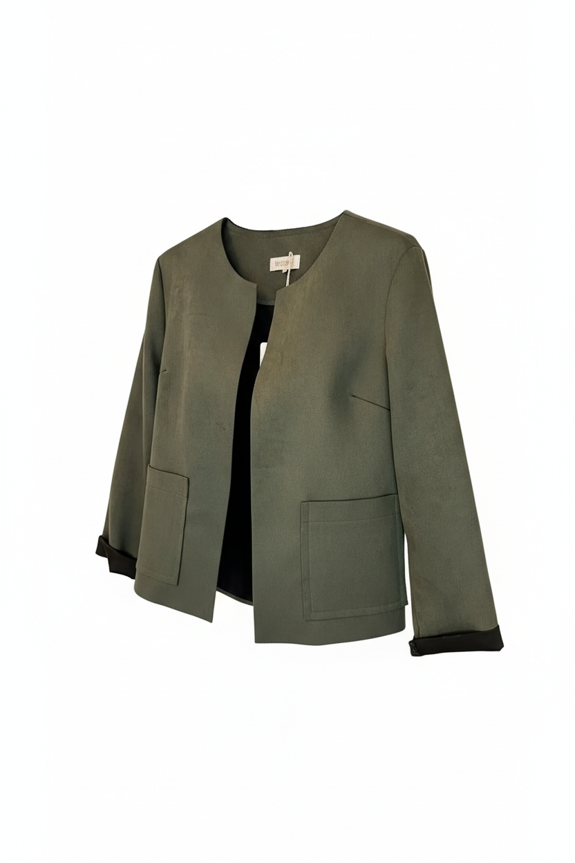 Jachetă fără guler de culoarea măsliniului