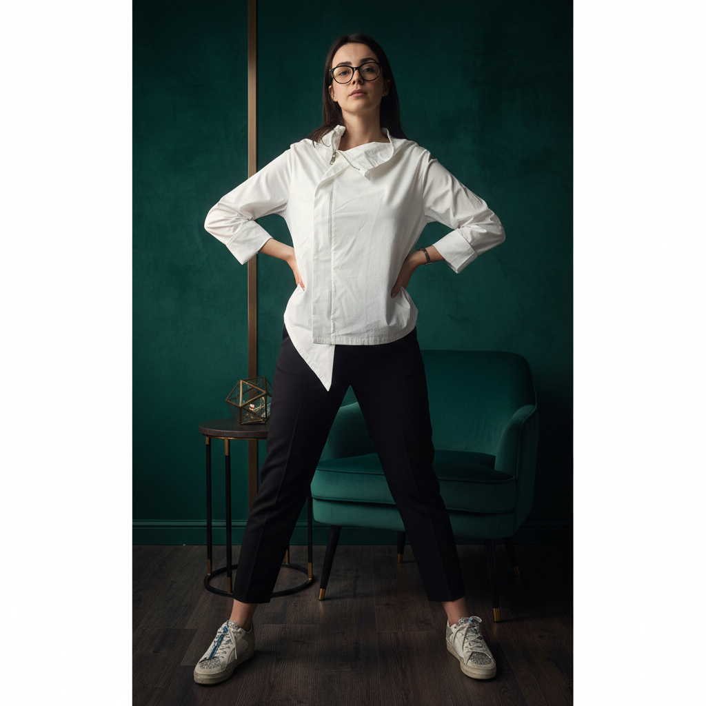 Cămașă drapată cu guler înalt