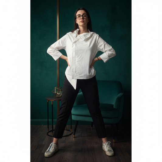 Cămașă drapată cu guler înalt