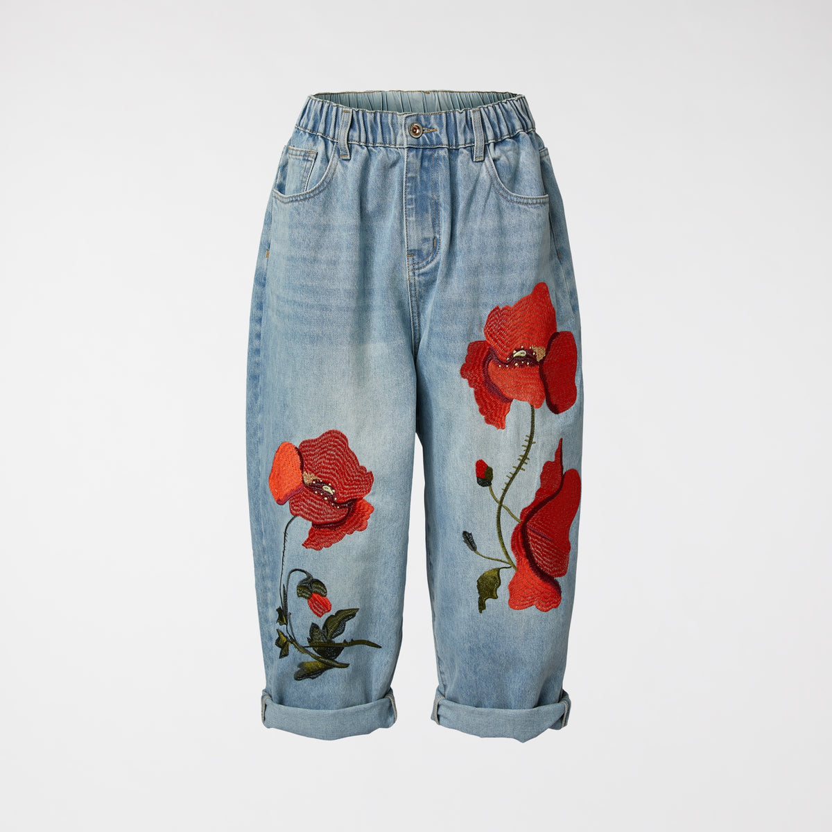 JEANS CON RICAMO DI PAPAVERI