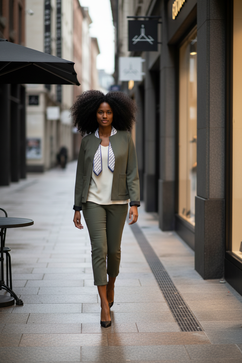 Jachetă fără guler de culoarea măsliniului