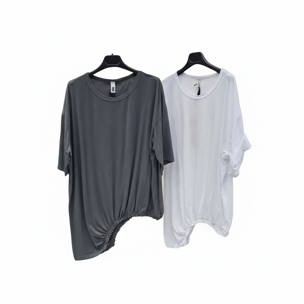 Tricou supradimensionat cu design asimetric și detalii elastice 